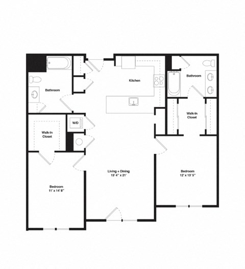 Floor plan for 2 beds, 2 baths, 1167 sqft